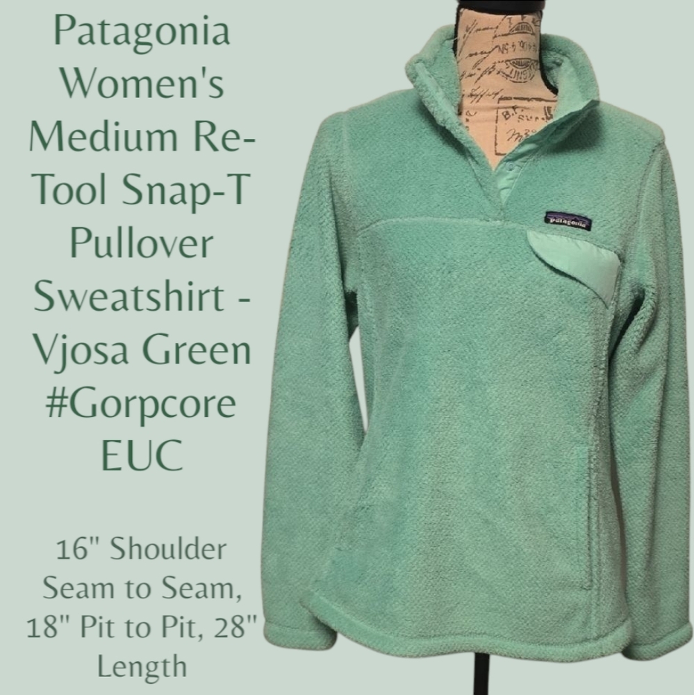 Patagonia-Vjosa Green XDye Re-Tool Snap-T Pullover Sweatshirt Women's Medium EUC